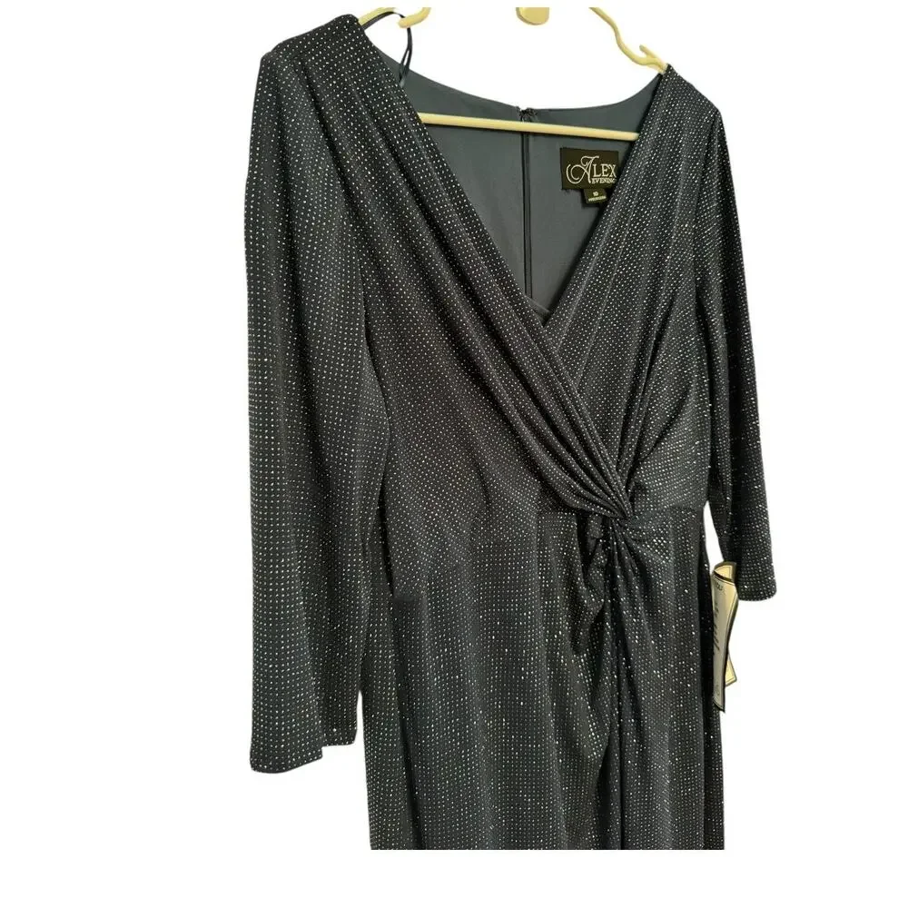 NWT Alex Evenings 3/4 Sleeve Long Dress with Cinched Tie Waist blue size 10